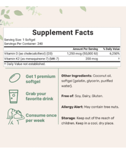Micro Ingredients Vitamin D3 50,000 IU + K2 MK7 200 mcg 240 Softgels – Bone & Immune Support Price in Bangladesh