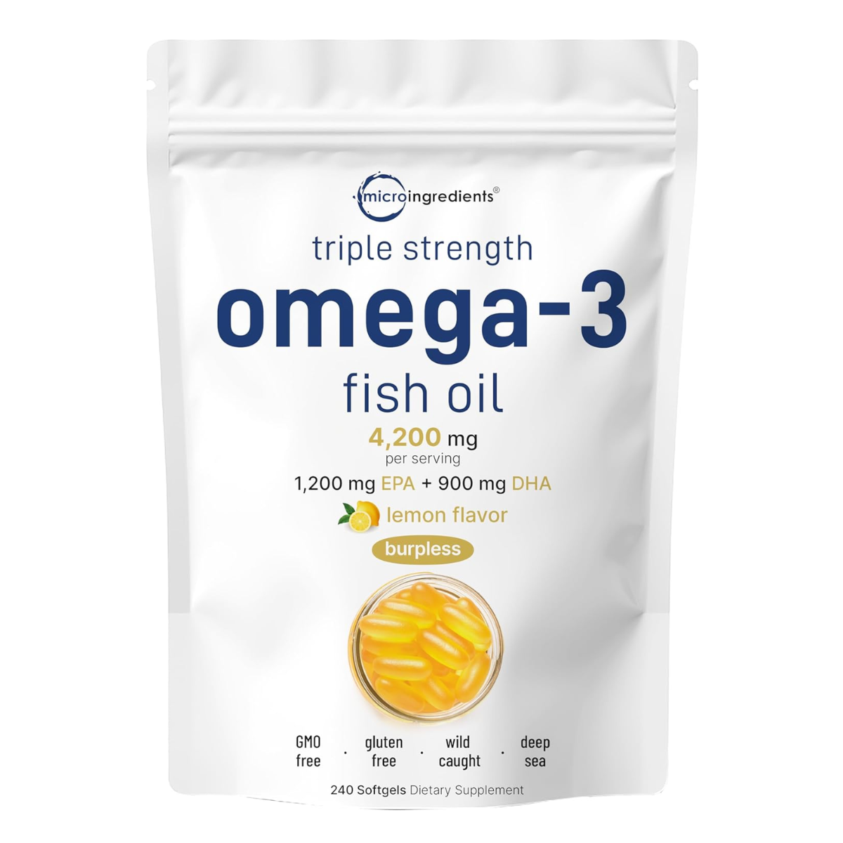 Micro Ingredients Triple Strength Omega 3 Fish Oil Supplements 4200mg Per Serving 240 Softgels