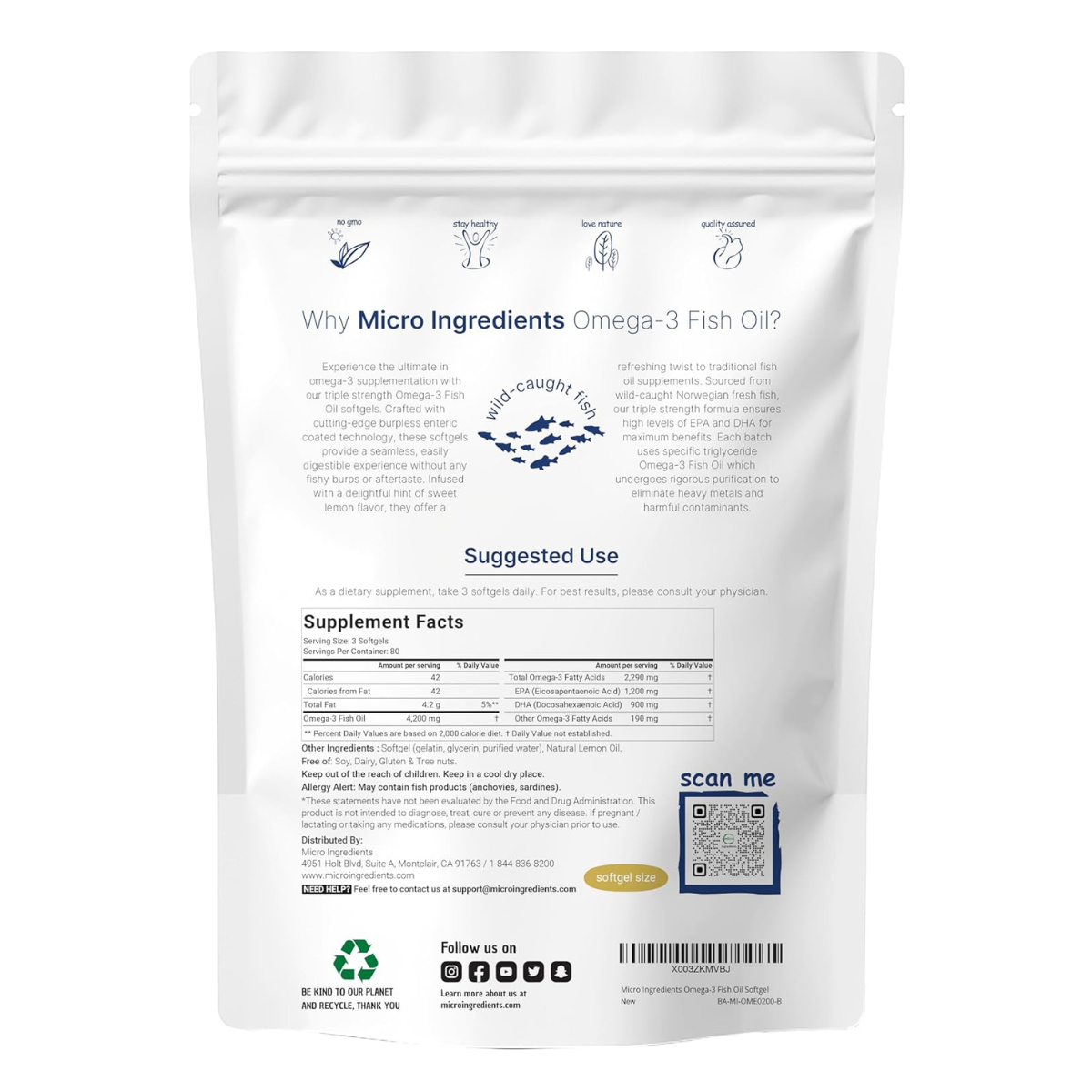 Micro Ingredients Triple Strength Omega 3 Fish Oil Supplements 4200mg Per Serving 240 Softgels